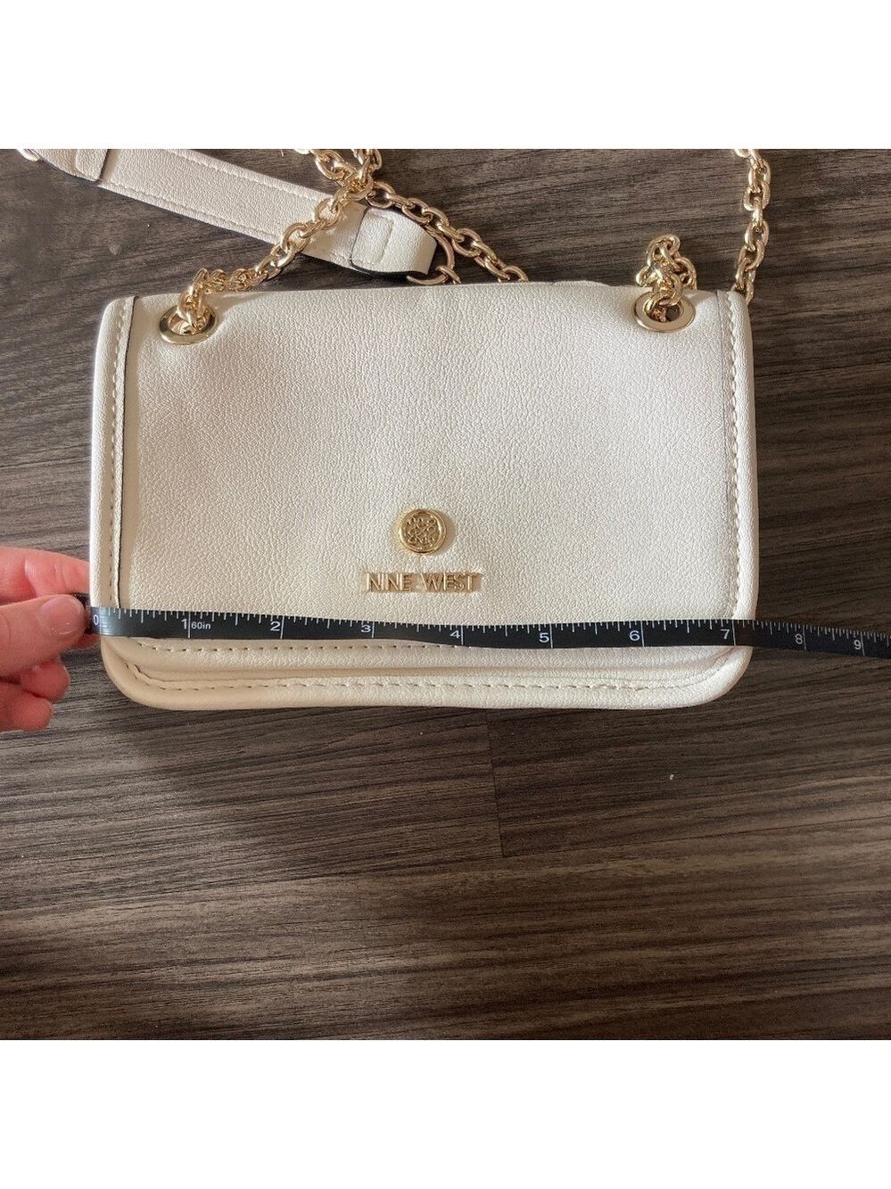 Nine West Saoirse Mini Convertible Crossbody Flap Bag in Cream with Gold - Picture 13 of 13
